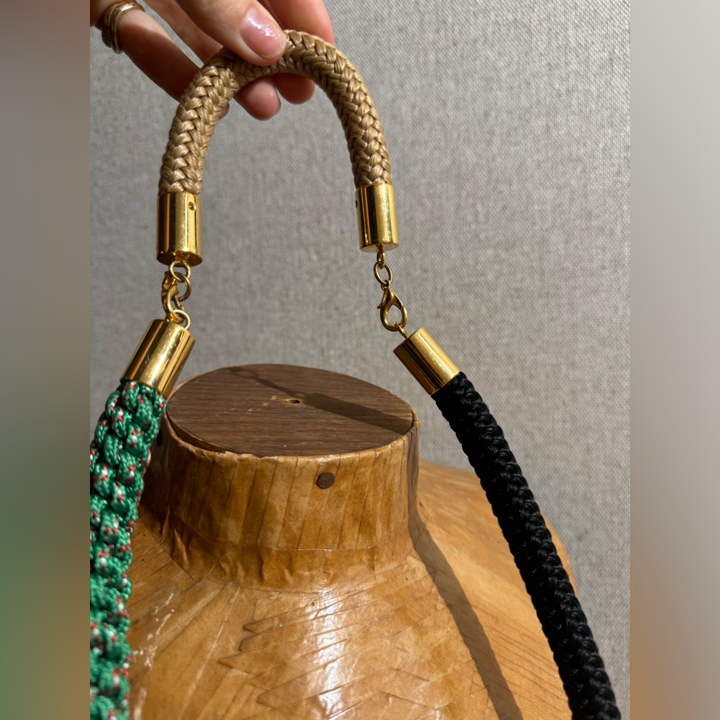 Marni Black And Green Braided Necklace With Gold Accents